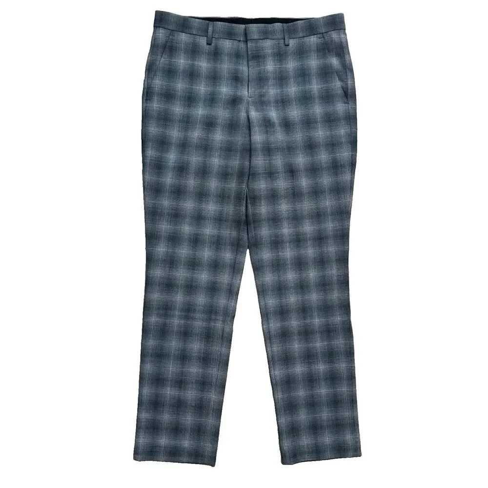 NWOT Express Dress Pants Men Actual 34x32 Glen Plaid Slim Fit Wool Blend Trouser